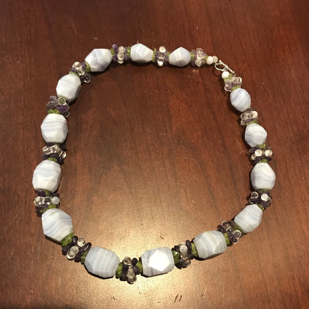 Ross-Simons Sterling Silver 925 Chalcedony Peridot Amethyst Chunky Necklace - Picture 2 of 7